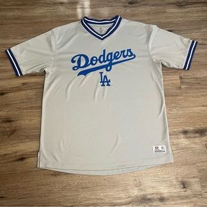 Dodgers Jersey V-neck MLB Baseball Mens Size Large Gray/Blue 100% Polyester